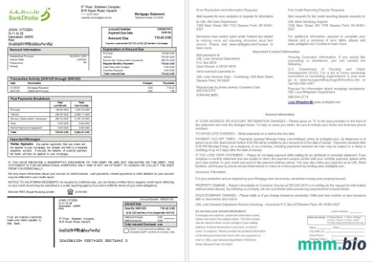 Pakistan UBL wyciąg z kredytu hipotecznego w formatach Word i PDF